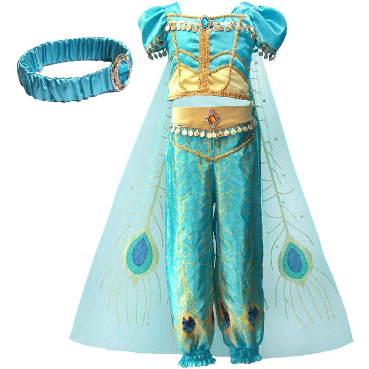 Getupp Aladdin Jasmine Costume Princess Kids Halloween Cosplay Costume 4-Piece Set Disney Movie Aladdin and the Magic Lamp Dance Clothes Event Character Costume Stage Costume Christmas School Festival (120cm)
