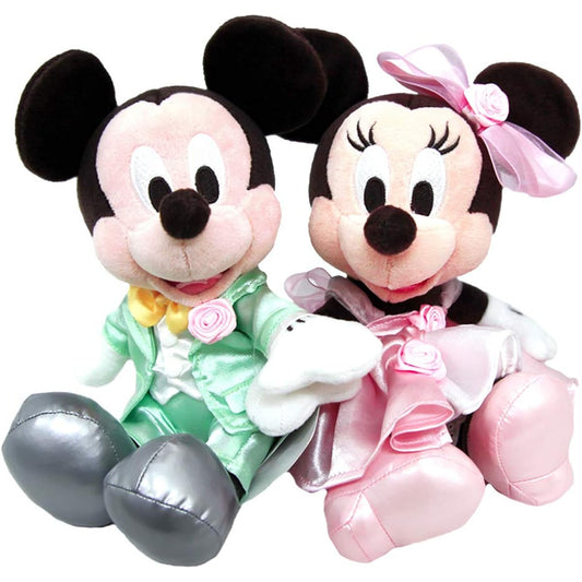 TDR Disney Wedding Mickey Minnie Mouse Plush Pair Set Small (Green, Pink Clothes) Welcome Doll Wedding Bridal Marriage