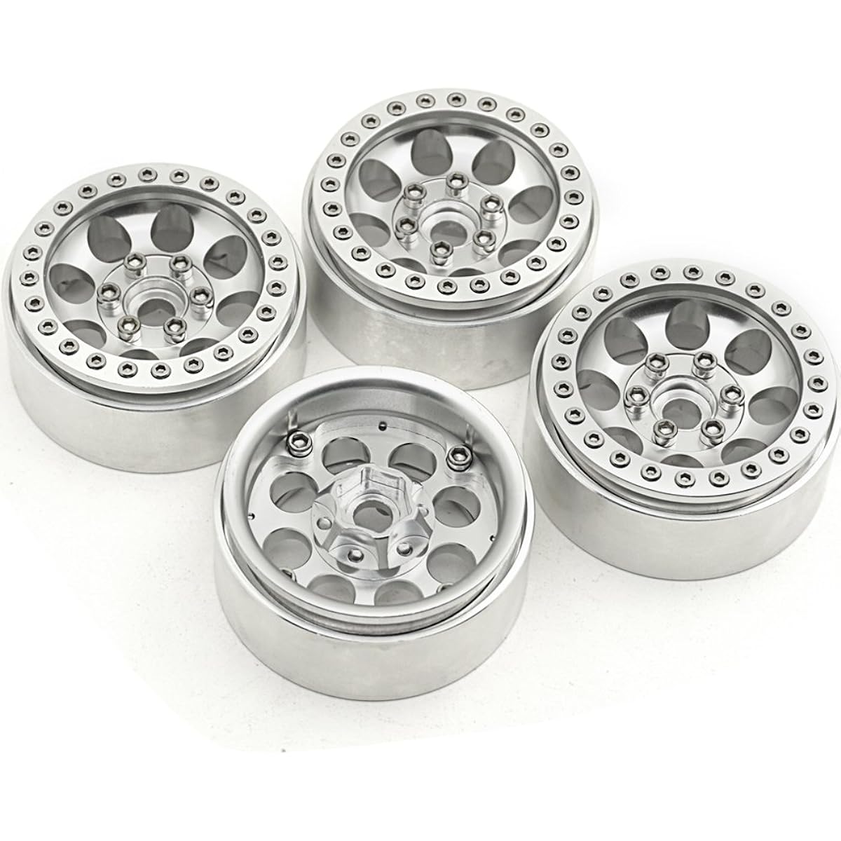 WEFEINO 1.9" Beadlock Wheel Rim for 1/10 Axial Wraith SCX10 CC01 F350 D90 90034 RC Crawler Car (Silver)