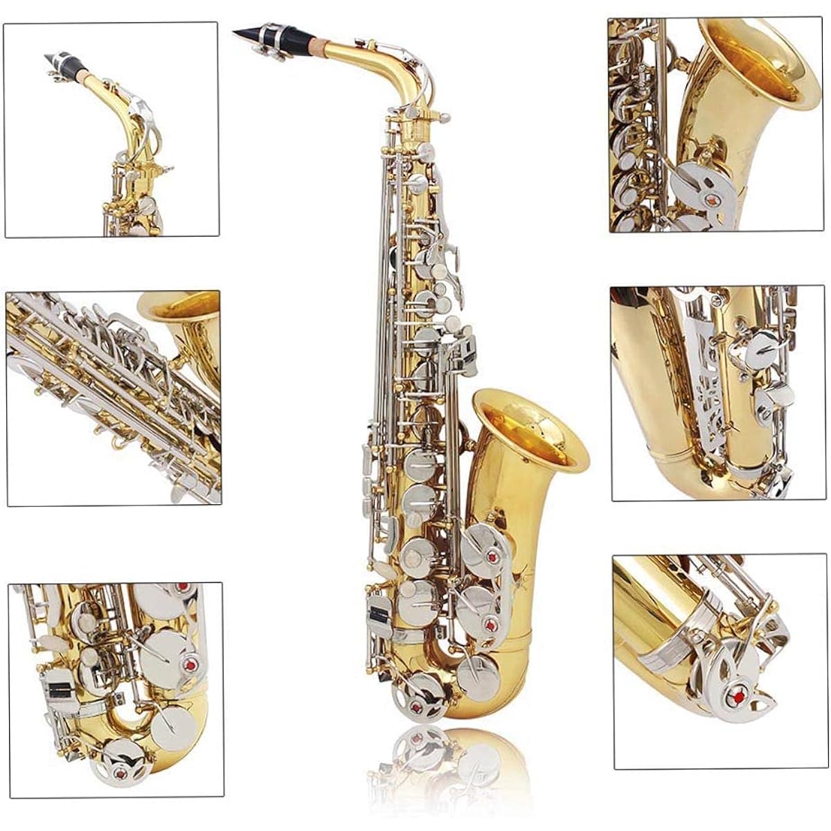 Btuty Alto Saxophone Shiny Brass Engraved EbE-Flat Natural White Shell Button Wind Instrument with Case Mute Glove Cleaning Cloth Belt Brush