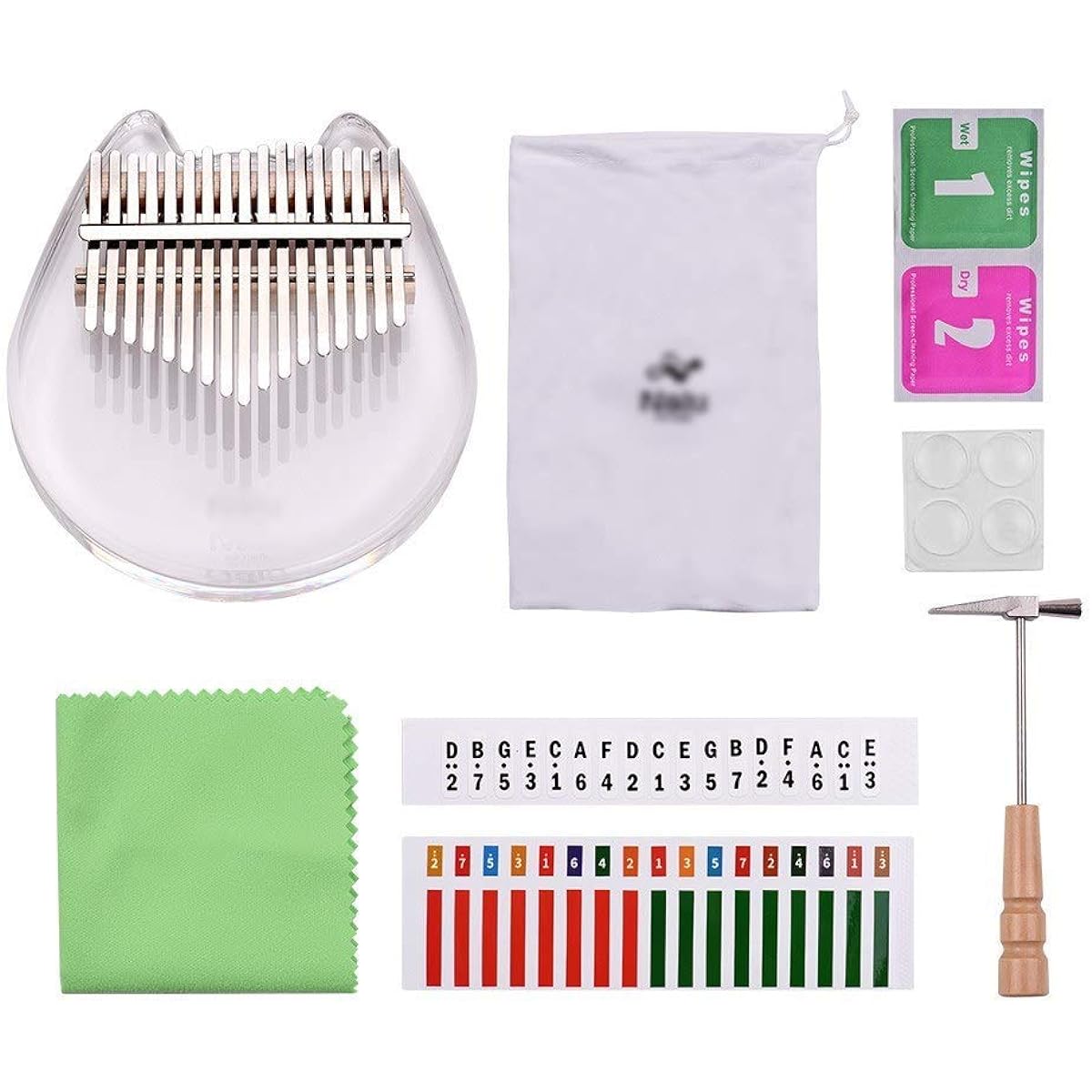 Thumb Piano 17 Keys Transparent Kalimba Thumb Piano African Musical Instrument (Size:One Size; Color:White1)
