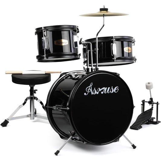 Asmuse Kids Drum Set 3 Piece Drum Set Bass/Tum Snare/Cymbal Perfect Gift for Boys/Girls (Black)