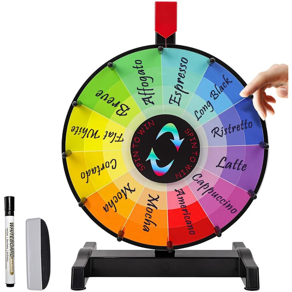 Hooomyai 12" Tabletop Spinning Prize Wheel with 12 Slots, Heavy Duty Plastic Base, Dry Erase Marker and Eraser for Spin Fortune Game at Party Pub Trade Show Carnival