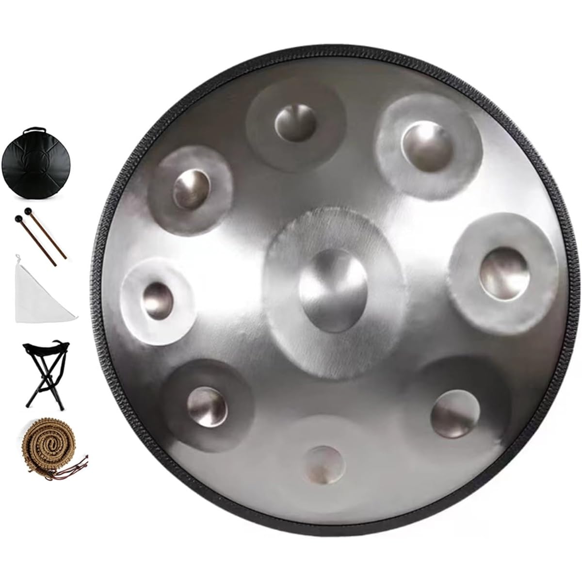 Handpan Drum 432Hz/440Hz 22"/58cm D Minor Scale Steel Drum with Soft Handpan Bag, 2 Handpan Mallets, Handpan Stand and Dustproof Cloth (Color: Silver, Size: 432Hz)