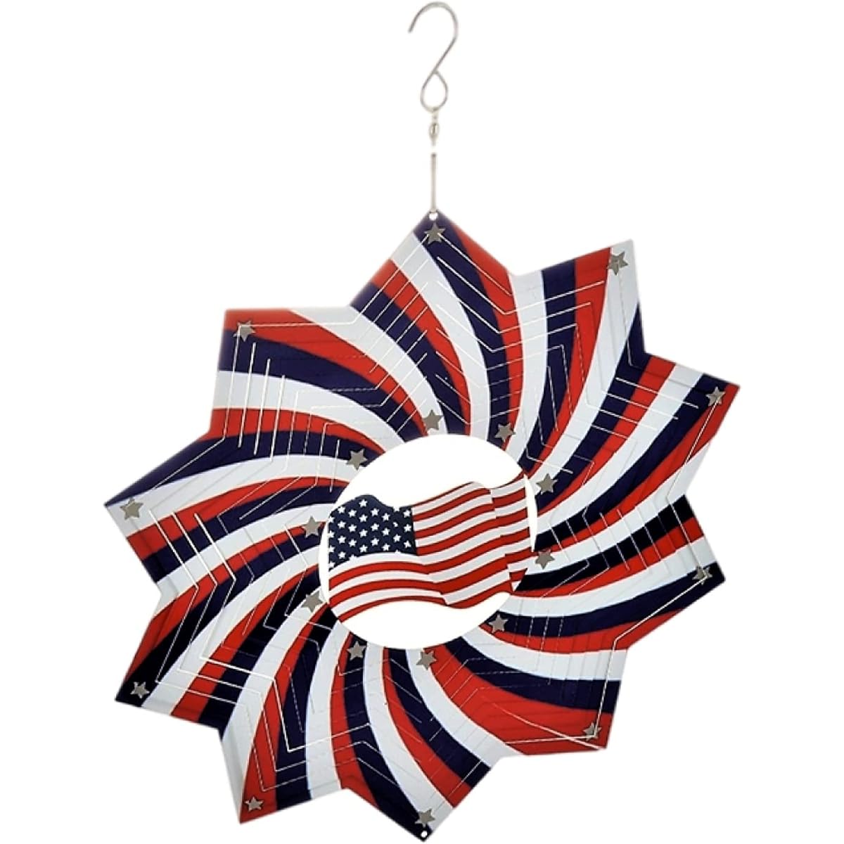 Wsmart Patriotic Wind Spinner Outdoor Garden Yard 3D Hanging Metal Decoration Gift (12'')