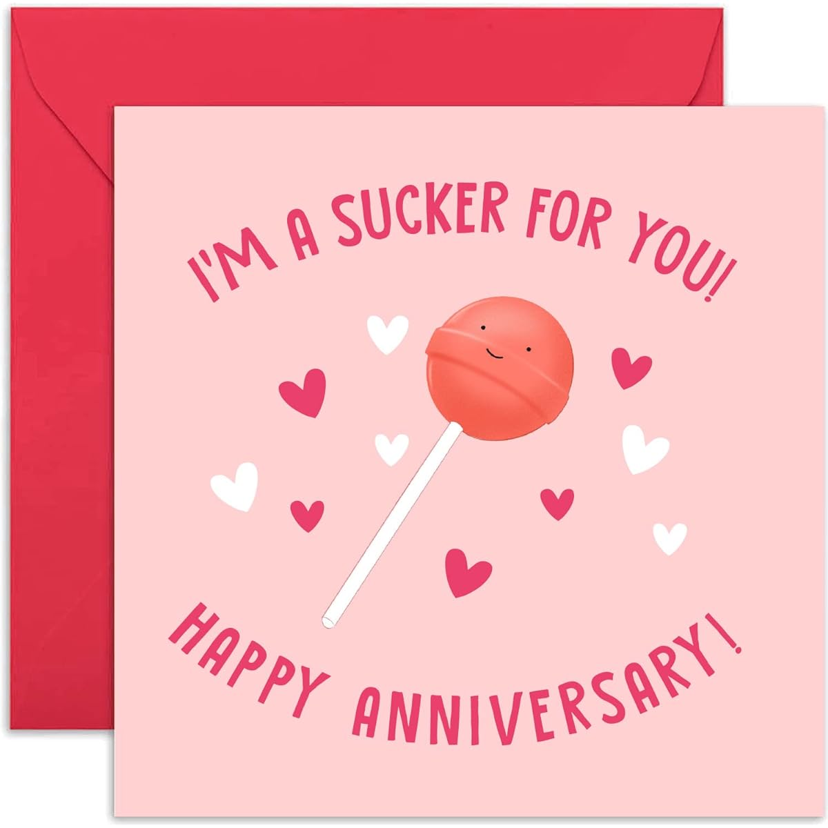 Old English Co. Sucker For You Lollipop Wedding Anniversary Card for Husband or Wife - Funny Anniversary Card for Men or Women | Blank Inside with Envelope