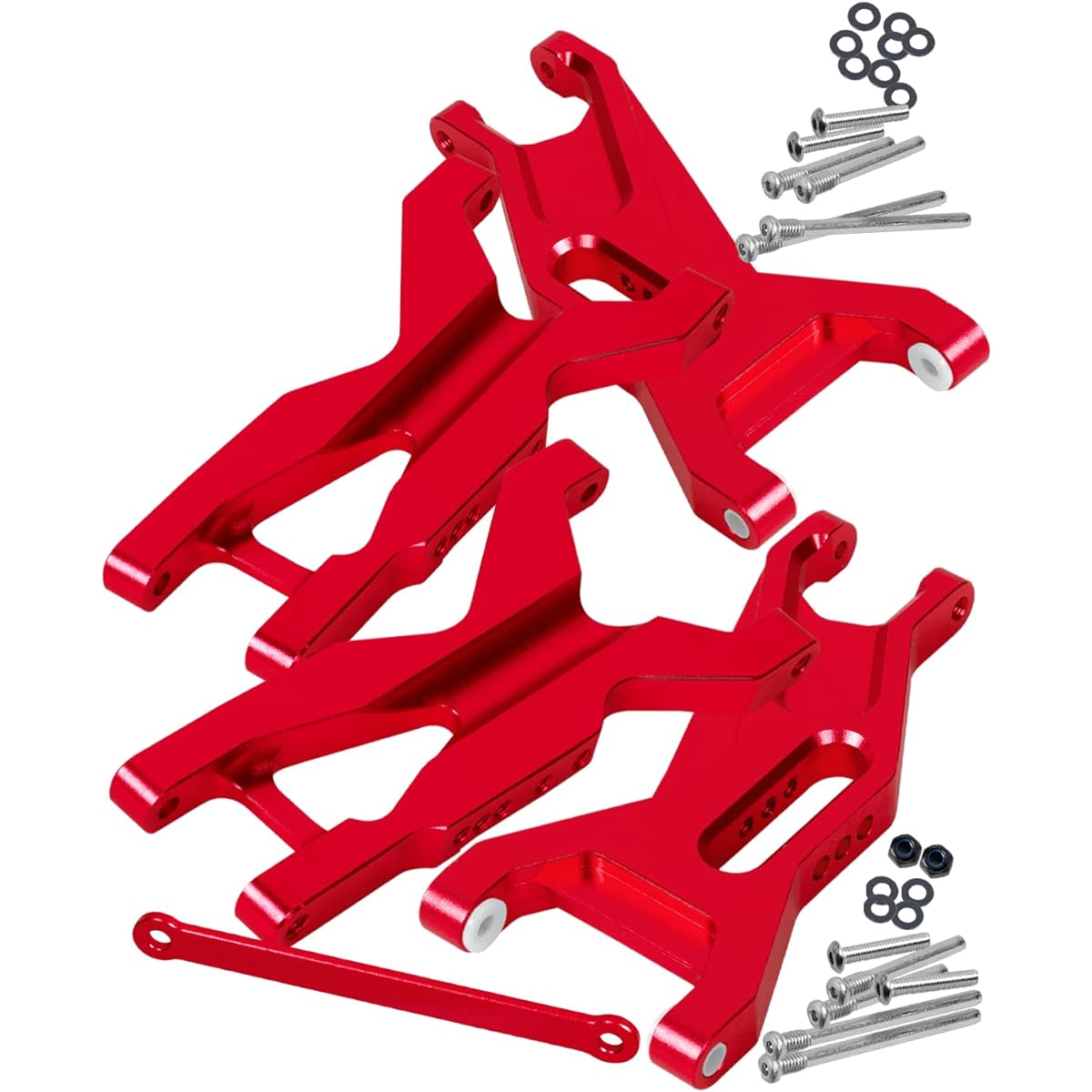 RCHuiWow RC Aluminum Suspension Arm Upgrade Parts for 1/10 Rustler 2WD/2WD VXL, Stampede 2WD/2WD VXL Alloy Front Rear Suspension A-Arms 4 Pieces #3631#3655X Replacement Red