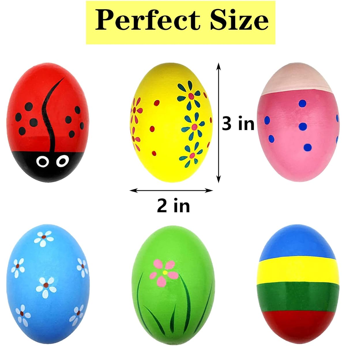 Wooden Easter Egg Shaker Baby Easter Maracas Easter Egg Baby/Kids Musical Instrument Early Learning Toy 6 Pieces
