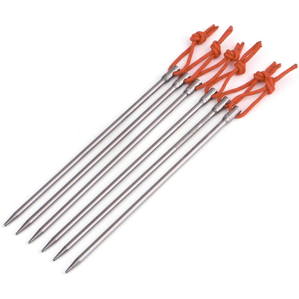 Boundless Voyage Titanium Alloy Pegs [Long 20CM] Set of 6 / 8 Round Bar Nail Pegs Easy to Carry Outdoor Camping Equipment Durable Lightweight 18g/Piece Tarp Peg Setup Tool for Hard Soil, Sand, Grassland [Ti1523B]