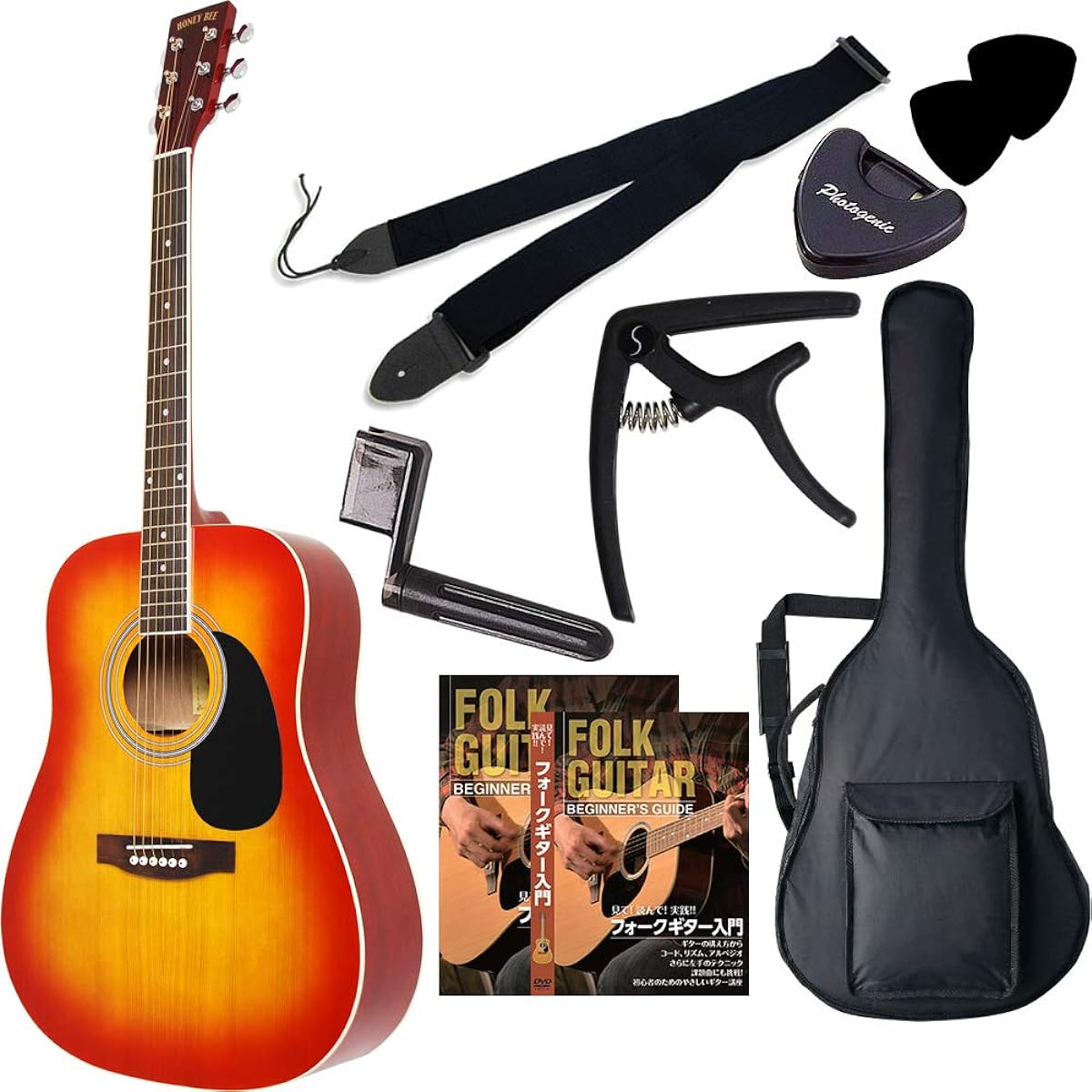 HONEY BEE Acoustic Guitar Western Guitar Type W-15/CS Beginner 8-piece Set