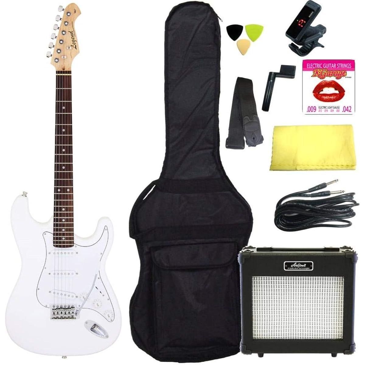 [Standard 10-piece set/ARIA 6W amplifier] Legend LST-Z WH (White) Stratocaster electric guitar beginner set introductory set