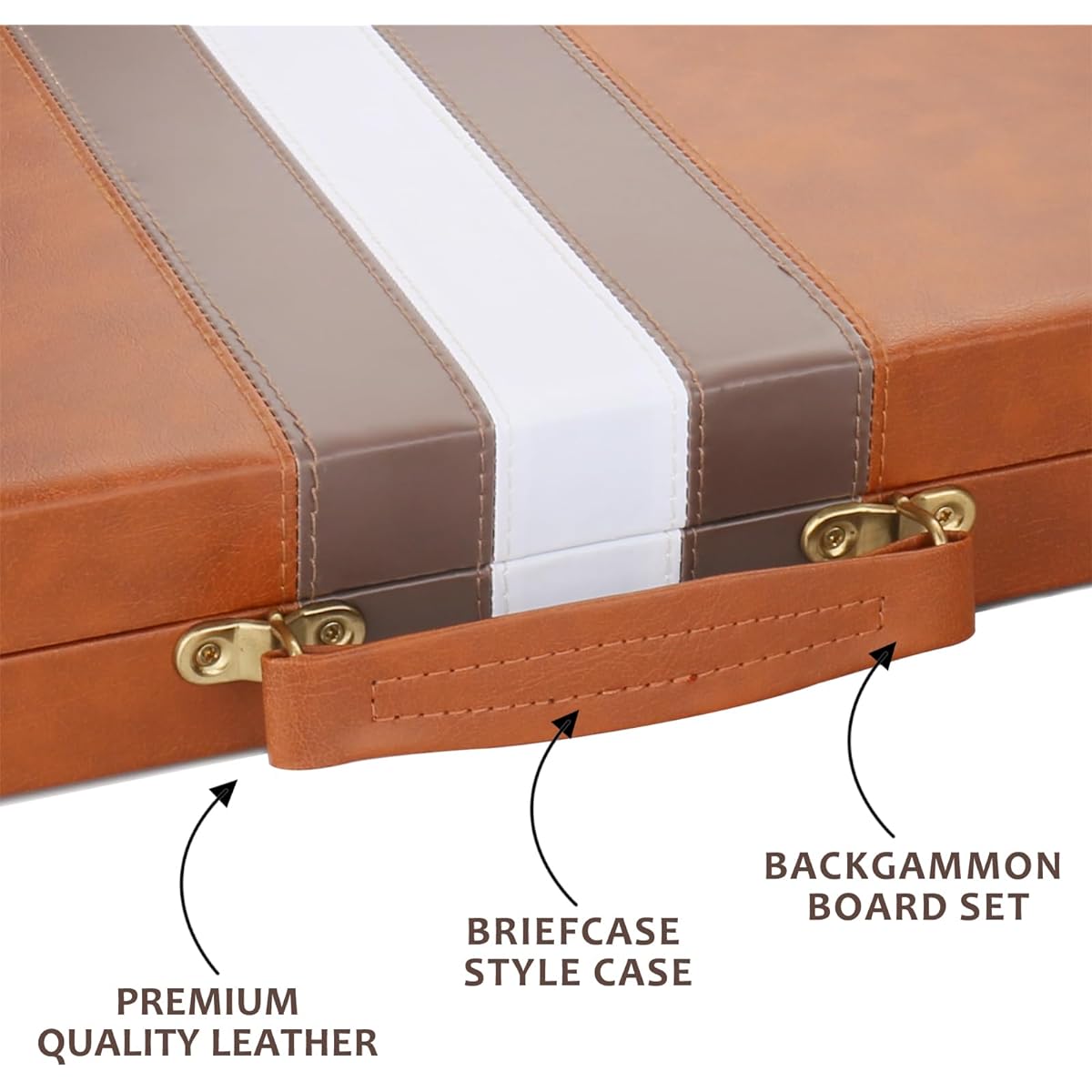 Backgammon Set - Classic Board Game with Premium Leather Case - Portable Travel Strategy Backgammon Game Set for Adults and Kids, Large, Brown