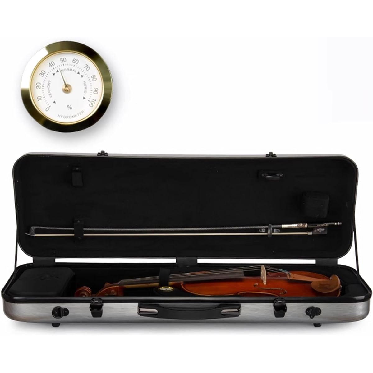 Violin Case, 4/4 Full Size Violin Hard Case, Portable Lightweight Violin Case Backpack, Carbon Fiber Violin Backpack with Professional Handle and Built-in Hygrometer, Violin Protection Box, Carry-On, Silver