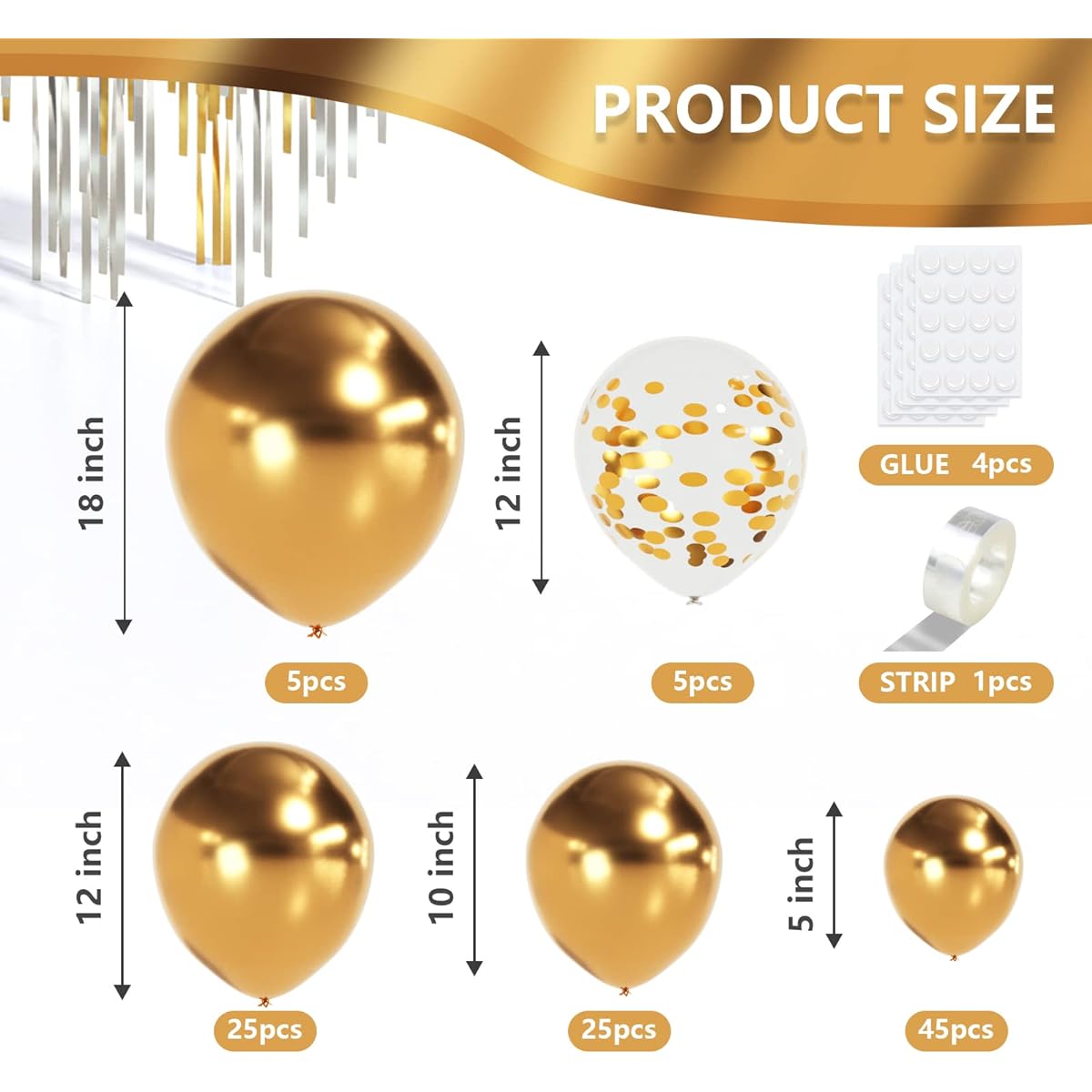 Metallic Gold Balloons Different Sizes 110 Pieces 18 12 10 5 Inch Chrome Balloon Garland Arch Kit Confetti Balloons Latex Party Balloons Graduation Baby Shower Birthday Christmas Party Decorations