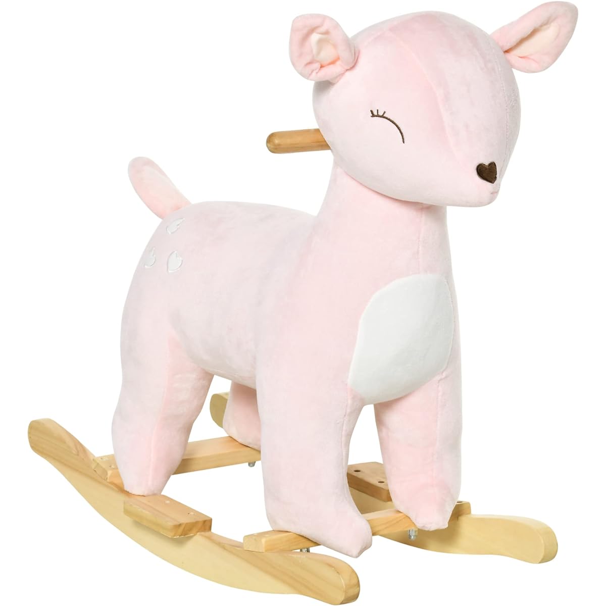 Qaba Kids Plush Toy Vehicle Rocking Horse Deer Shape Stuffed Animal Realistic Sounds for Kids 36-72 Months Pink