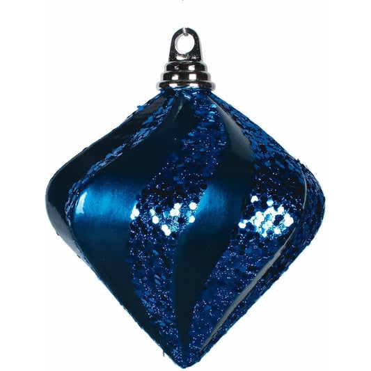 Vickerman 6" Sea Blue Candy/Glitter Swirl Diamond Christmas Ornament