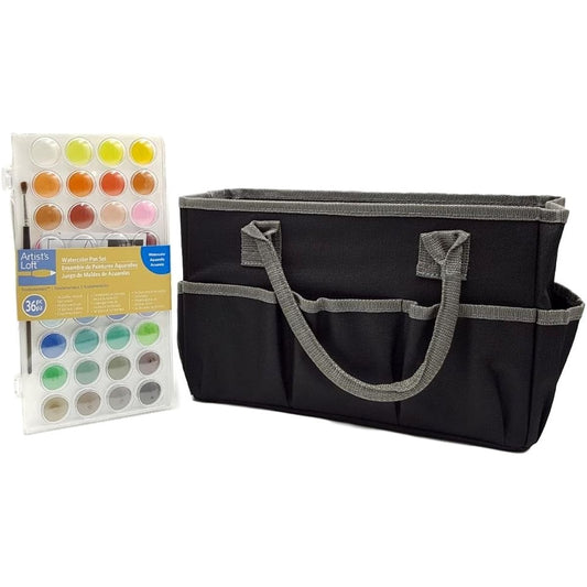 Artist's Loft Fundamentals Kraft Tote Bag Storage (Bundle Set Pack) Watercolor Pan Set, 36 Colors