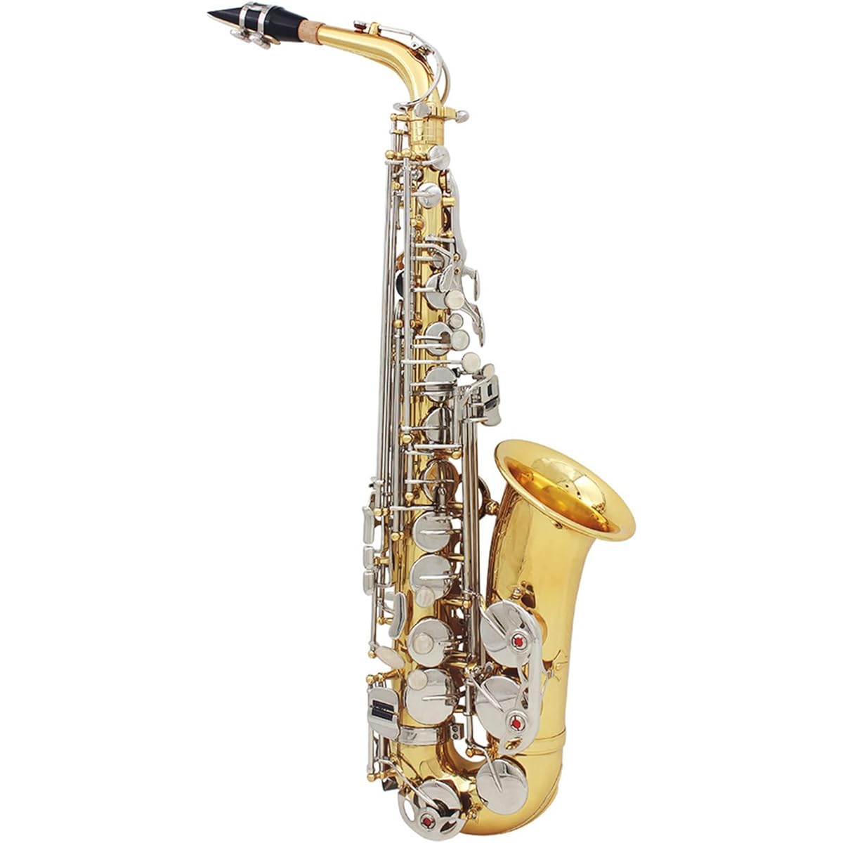 Btuty Alto Saxophone Shiny Brass Engraved EbE-Flat Natural White Shell Button Wind Instrument with Case Mute Glove Cleaning Cloth Belt Brush