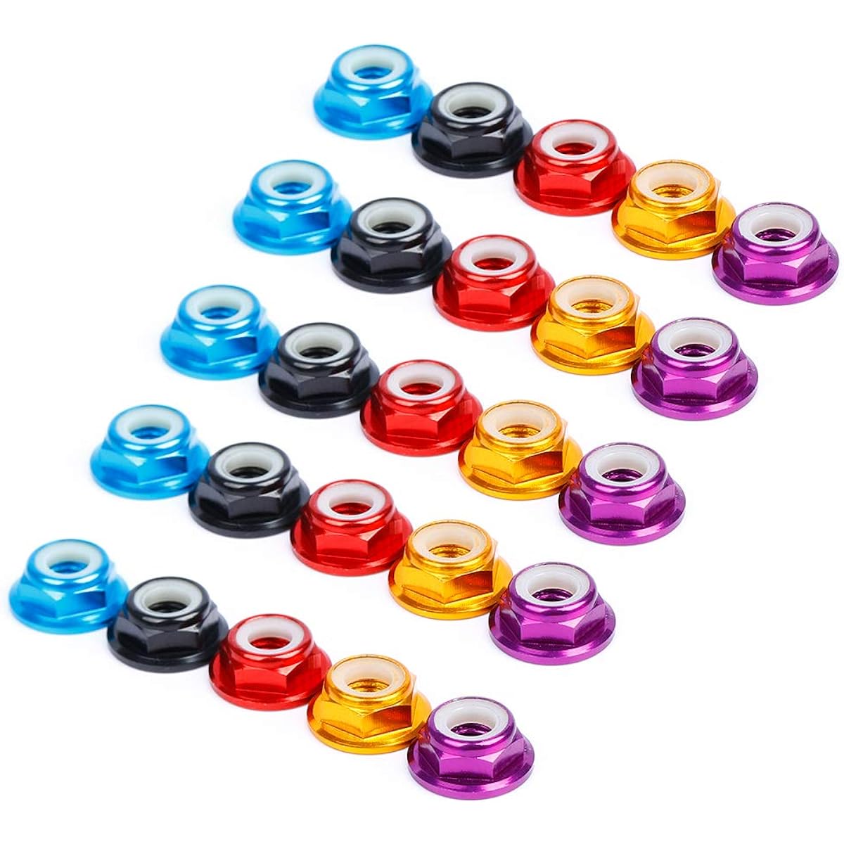 (CW Locknuts) - iFlight 25pcs M5 Lock Nuts CW Flanged Nylon Insert Aluminium Alloy Self-Locking Nuts for RC Drone Quadcopter Motor Prop Adapter FPV Parts (Mix Colours)
