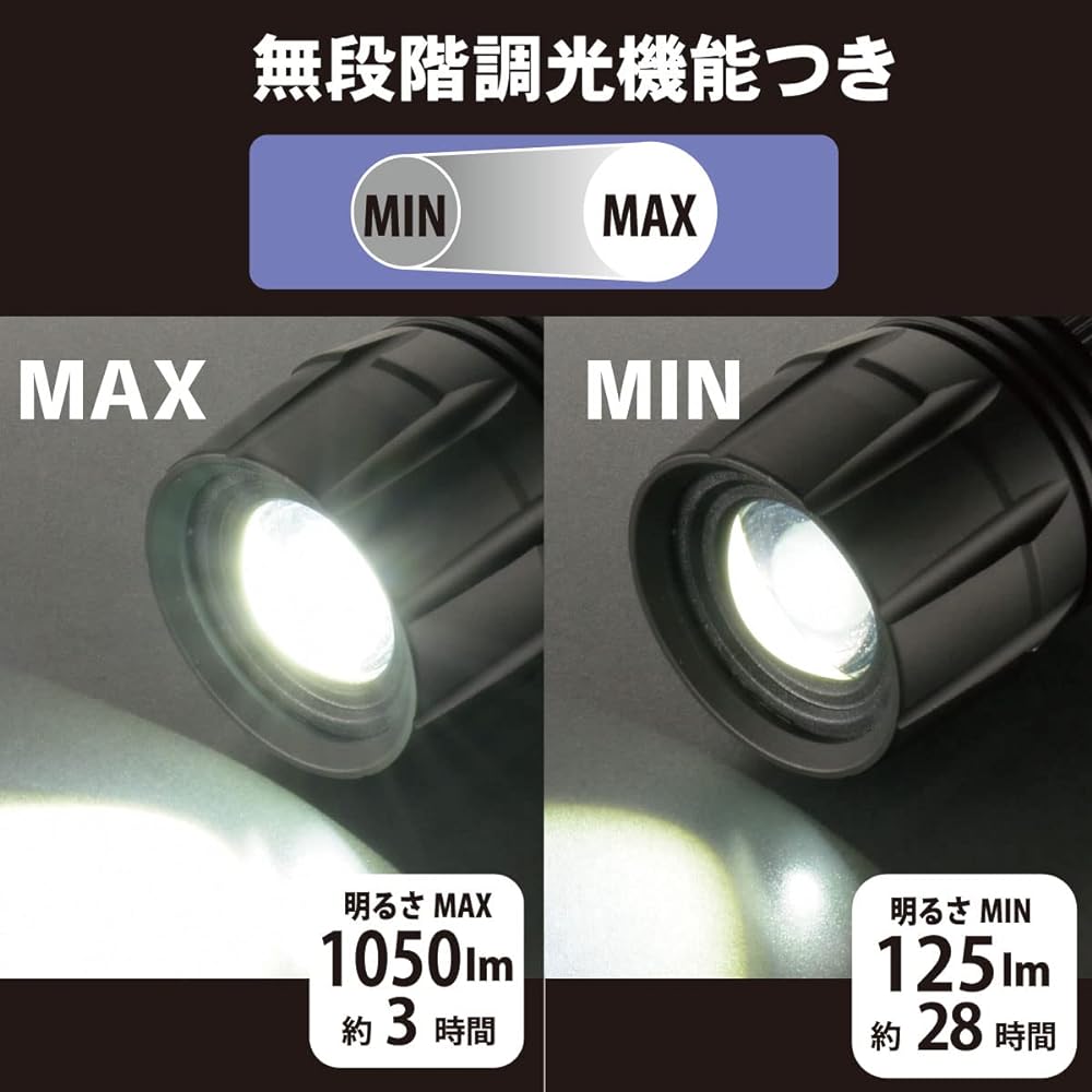 Ohm Electric Flashlight LED Waterproof Waterproof Dustproof Handy Light IP66 Compatible with 6/3 AAA Batteries Dimmable Flashing Function Zoom Function Red Kaiser 1050 Lumens Aluminum Body Compliant with ANSI Standards Black LHA-KS461PZ-K2 08-1038 OHM