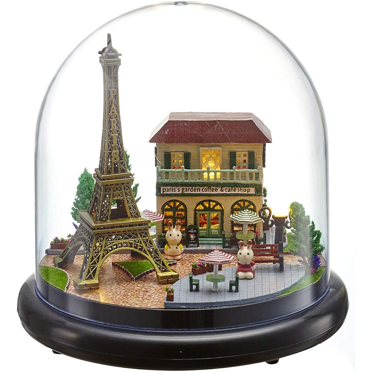 SH-RuiDu DIY Dollhouse Music Box Miniature DIY House Kit with Transparent Cover and LED Light