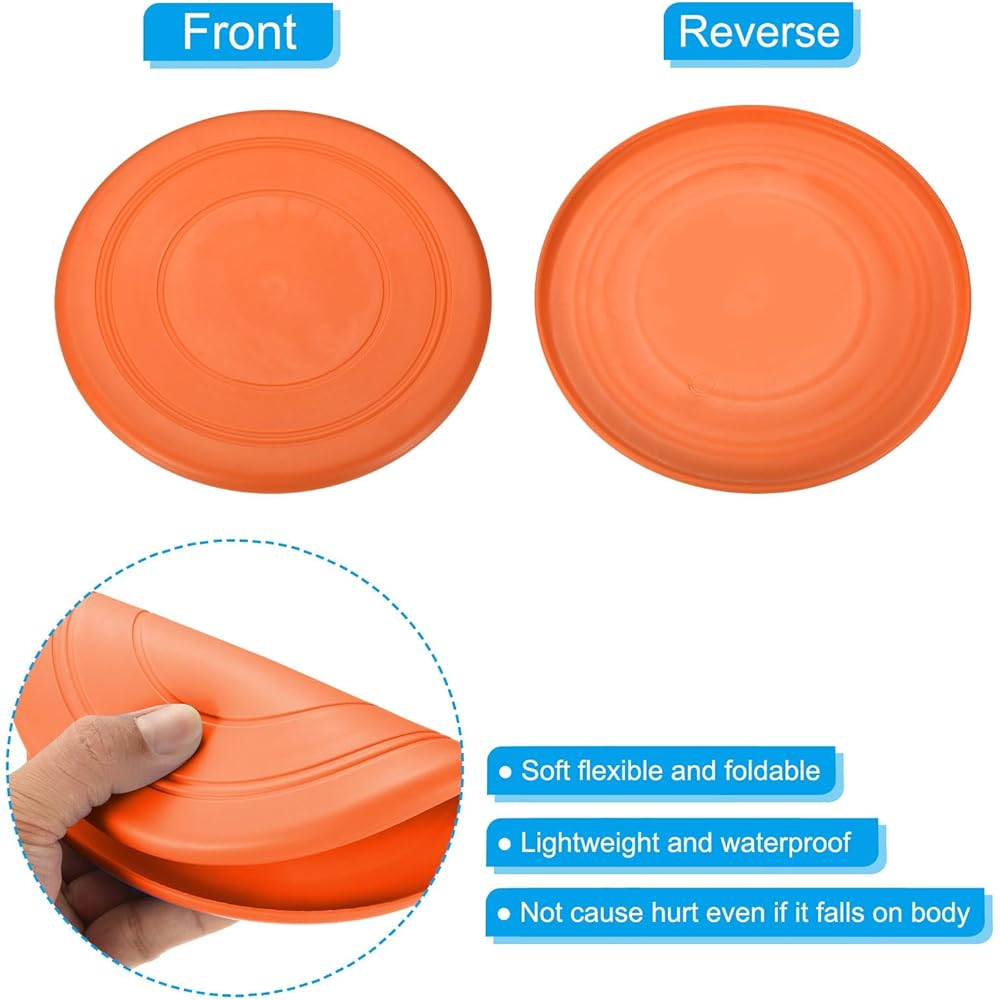 PATIKIL 7" Flying Disc Set of 6 TPR Material Soft and Waterproof Perfect for Adults and Dogs Outdoor Play and Sports Games Orange Color