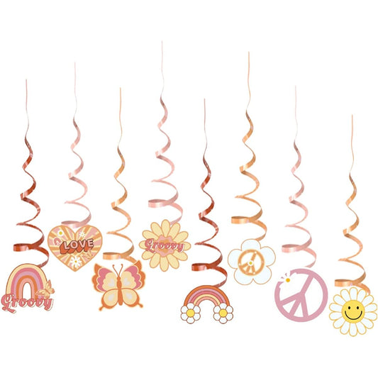 8pcs Groovy Party Decorations Hanging Swirls Groovy Birthday Party Favor Decorations Hippie Rainbow Party Supplies Retro 60s Theme Hanging Swirls
