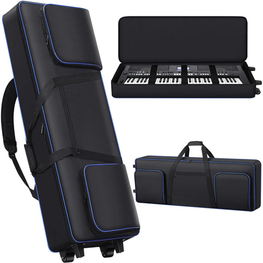 76 Key Keyboard Case with Casters (Internal Size: 50.5"x18.1"x6.3") | 76 Key Keyboard Rolling Bag with Soft Handle & Padded Shoulder Strap | Portable 76 Key Keyboard Case Roller Bag (Black)