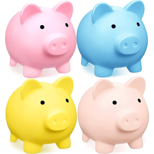 4 Pieces Large Piggy Bank Plastic Pig Money Box for Kids Cute Piggy Bank for Girls and Boys Money Box Kids Gift for Birthday Christmas Baby Shower