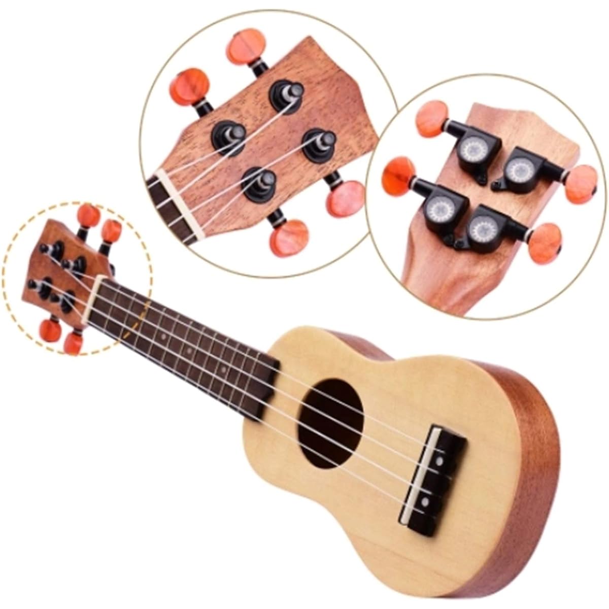 Ukulele 17 Inch Acoustic Portable Pocket 4 String Guitar Spruce Wood Topboard with Carry Bag (Color : Wood, Size : 41.5 x12 x4cm)