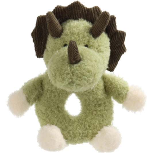 Apricot Lambbaby Rabby Triceratops Soft Rattle Plush Toy Newborn Soft Hand Grip Shaker 0+ Months (Green Triceratops, 6 Inch)