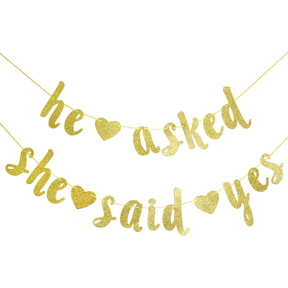 Qttier He Asked She Said Yes Gold Glitter Banner Wedding/Engagement/Bridal Shower Party Decorations