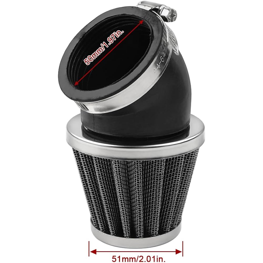 Newsmarts 50mm Curved Motorcycle Air Filter Dirt Pit Quad ATV Bike Buggy Go Kart for Honda Kawasaki 50cc Chinese Scooter Aprilia Benelli