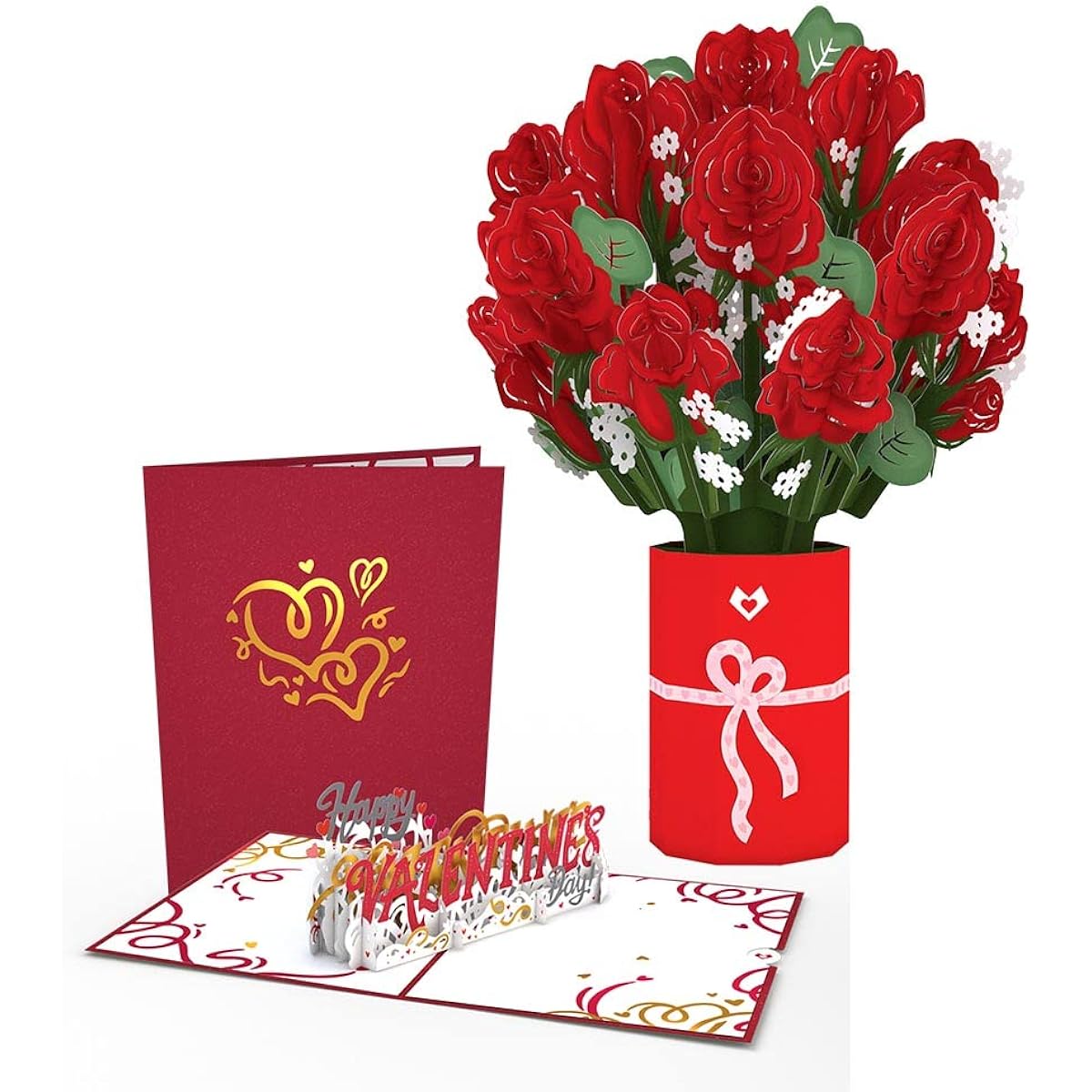 Lovepop Red Rose Bouquet & Happy Valentine's Day Pop Up Card, 6.8"L x 6"W x 8.5"D, 3D Valentine Gifts, Wife Gifts, Anniversary Cards, with Flower Delivery Card