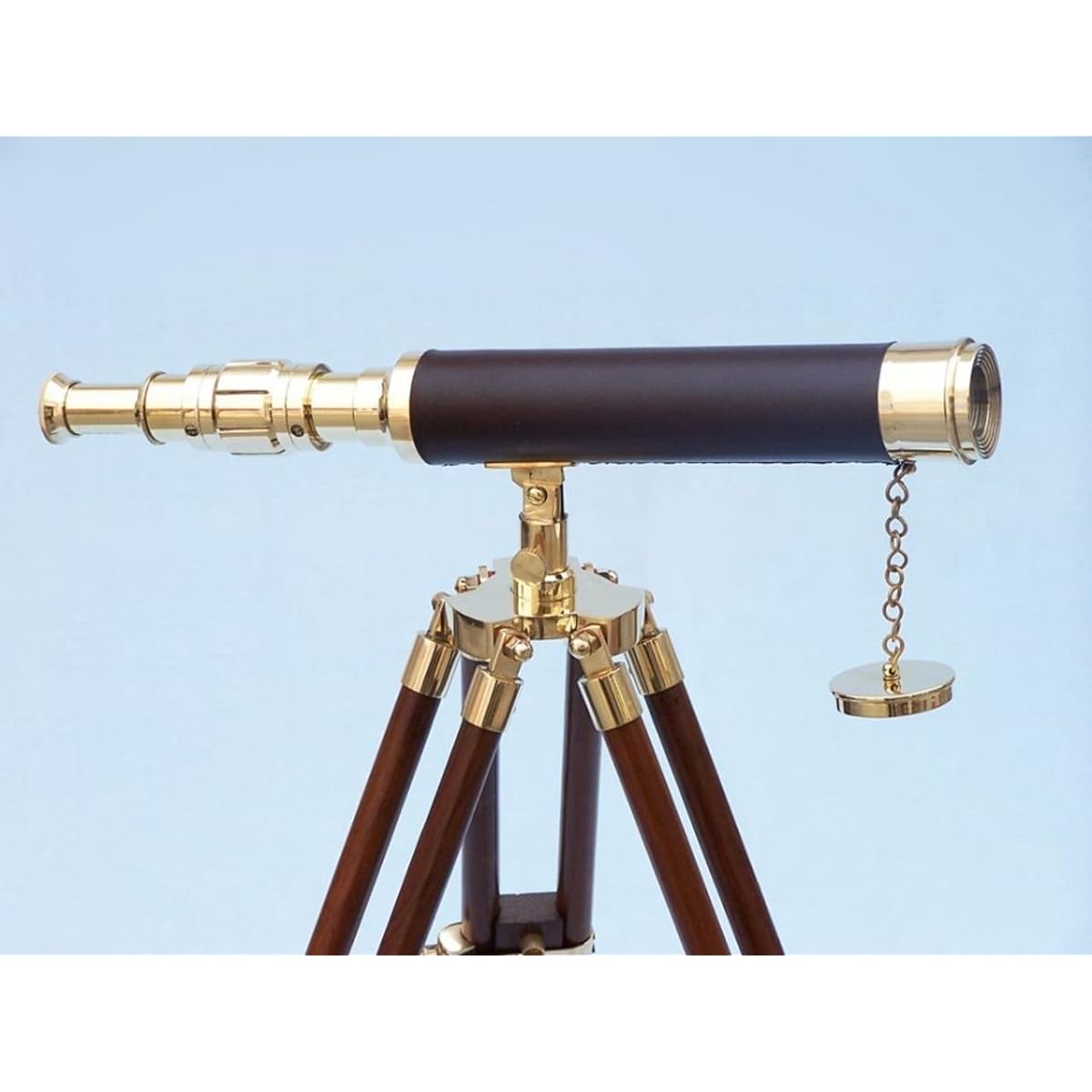 Hampton Nautical ST-0136-Leather Floor Standing Brass Harbormaster Telescope 30" Leather Decor Nautical
