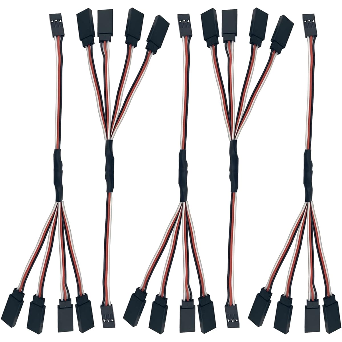 5pcs JR Y Connector Servo Extension Cable 3 Pin JR Plug Splitter 1 Male 4 Female Servo Y Extension Connector for RC Model Car Airplane Helicopter Drone