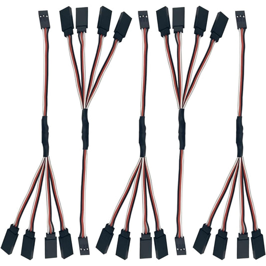 5pcs JR Y Connector Servo Extension Cable 3 Pin JR Plug Splitter 1 Male 4 Female Servo Y Extension Connector for RC Model Car Airplane Helicopter Drone