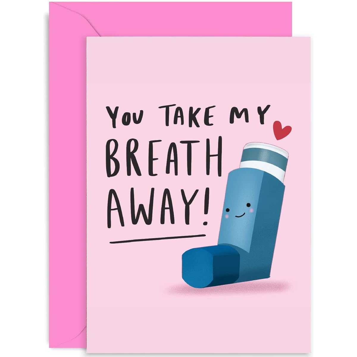 Old English Co. Funny Wedding Anniversary Card for Wife or Husband - Hilarious Take My Breath Away Inhaler Pun - Valentine Card for Boyfriend, Girlfriend, Fiance | Blank Inside, Envelope Included