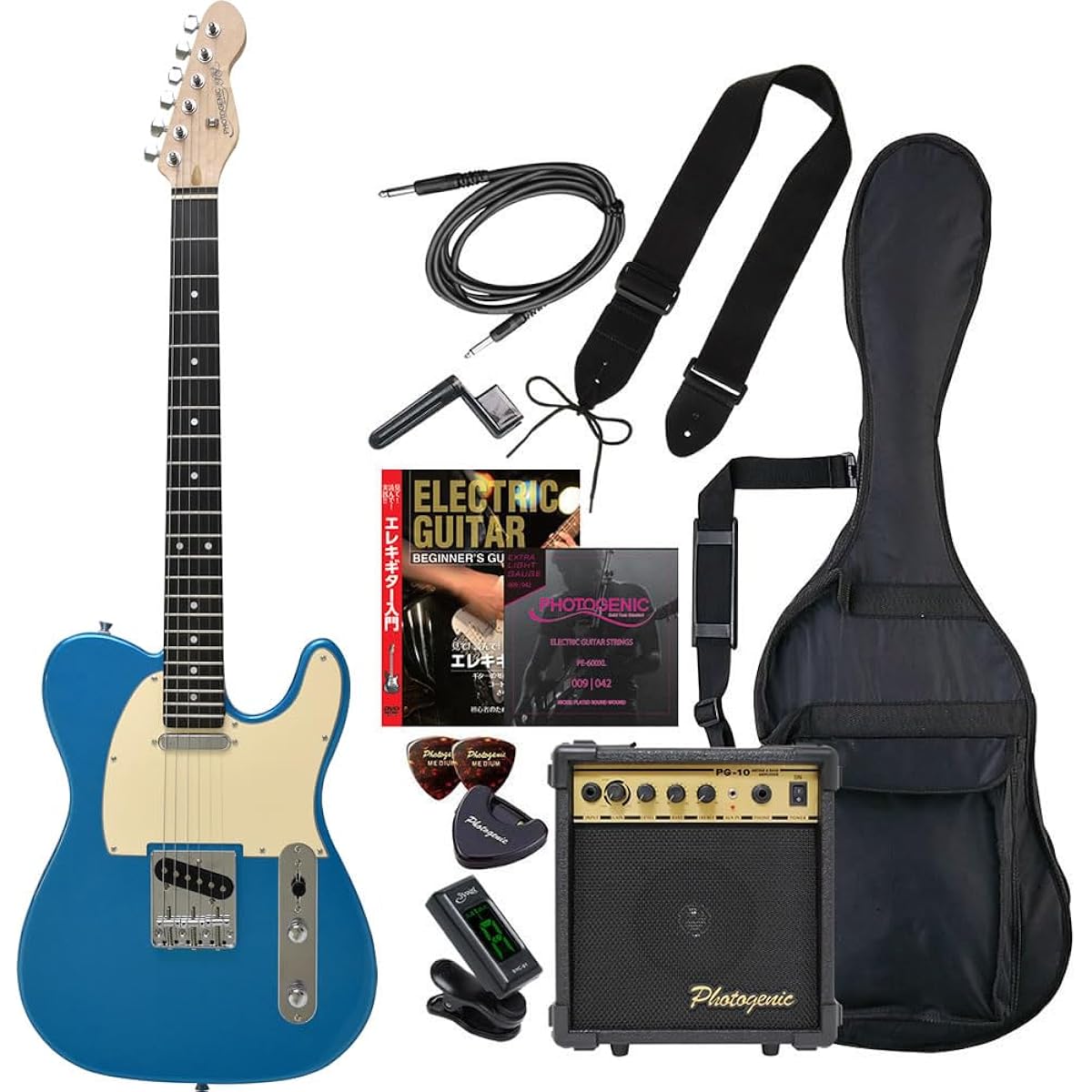 PhotoGenic Electric Guitar Beginner Entry Set TL Type TL-180/LPB Lake Placid Blue [Soft case/shield/amplifier/tuner/strap/pick/pick case/strings/winder/instructional DVD/adjustment wrench included]