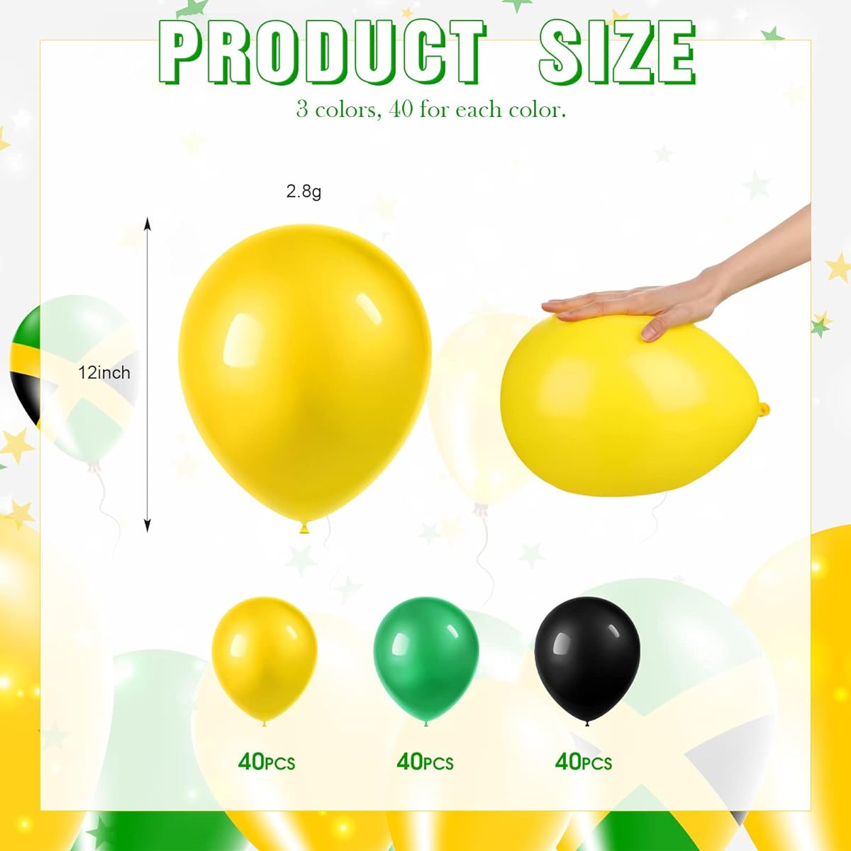 Sratte 120 Pieces June Day Balloons Jamaica Latex Balloons Bulk 12 Inch Black Yellow Green Round Balloons Black History Month Independence Freedom Day Decoration Birthday Party Favors