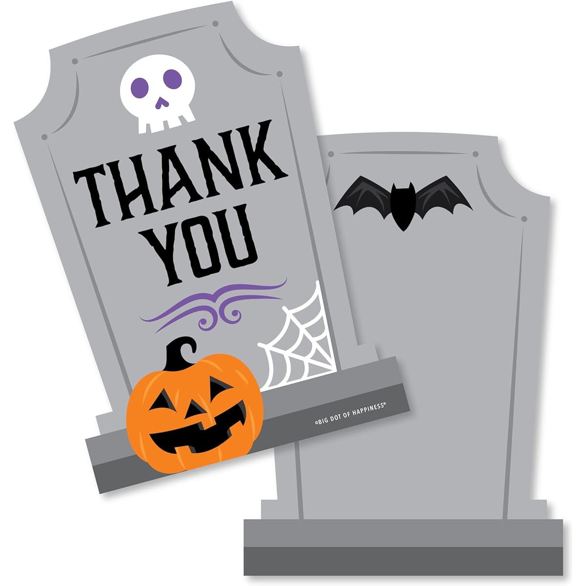 Happy Big Polka Dot Cute Colorful Gravestone - Shaped Thank You Cards - Kids Halloween Party Thank You Cards with Envelopes - Set of 12