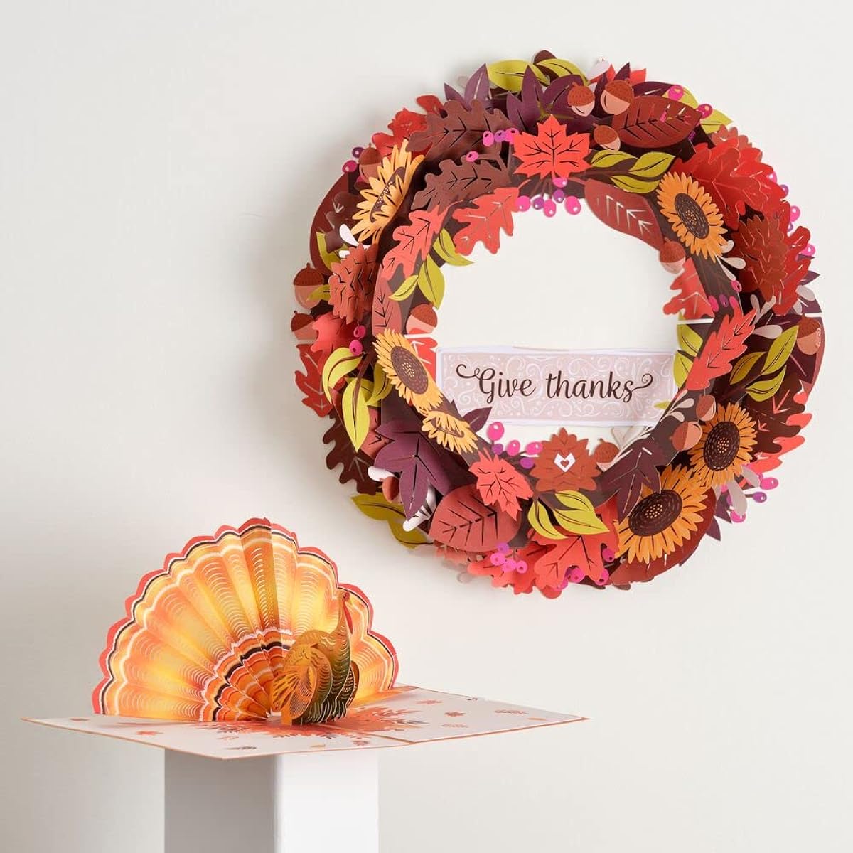 Lovepop Thanksgiving Wreath & Turkey Set - Thanksgiving Pop-Up Card and Floral Paper Wreath - Unique Pop-Up Halloween Card and Paper Flower Gift