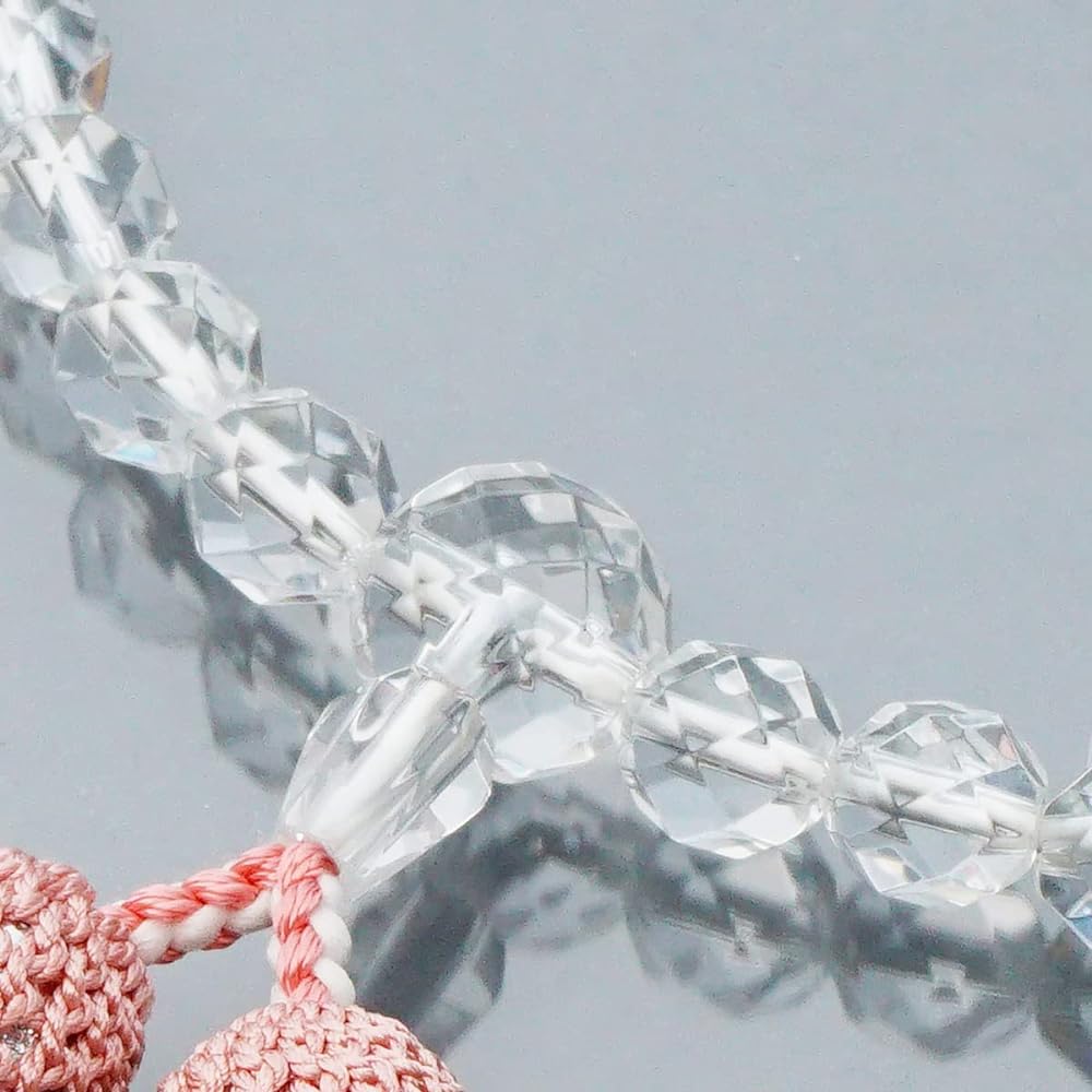 Prayer beads made in Japan <Made in Japan> Women's genuine crystal 32-sided cut Rose pyroxene included Pure silk tassel (100% silk) Handmade prayer beads Can be used by all sects Domestic prayer beads [Long-established prayer beads manufacturer founded o
