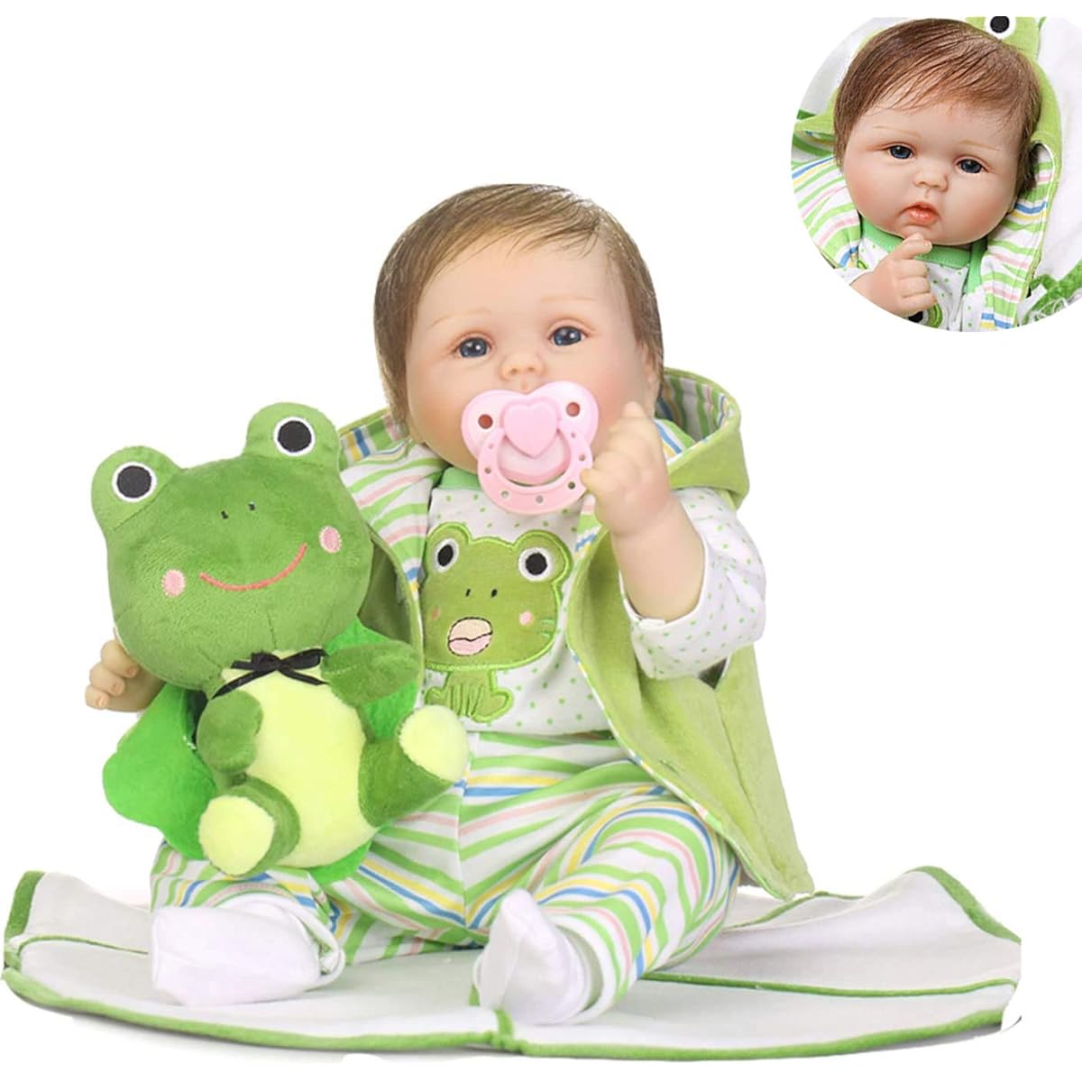 Pinky Reborn Lifelike Reborn Doll with Soft Body Realistic Vinyl 22 Inch Toy Doll Travel Frog Gift Set…