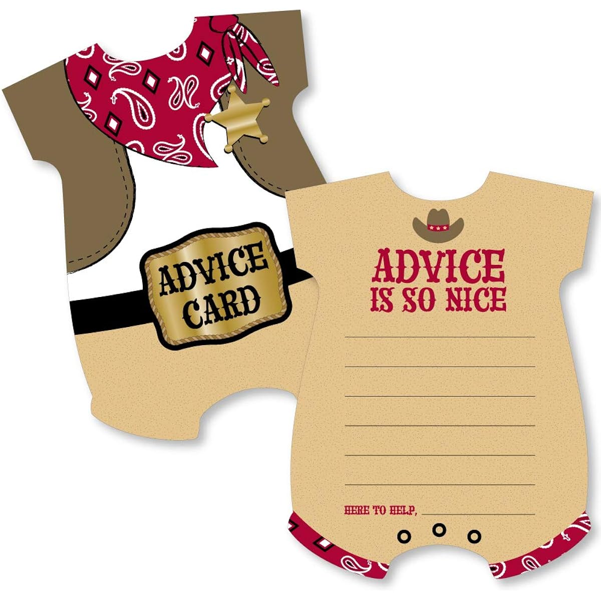 Big Dot of Happiness Little Cowboy - Baby Bodysuit Wish Cards Western Baby Shower Activity - Shaped Advice Cards Game - Set of 20