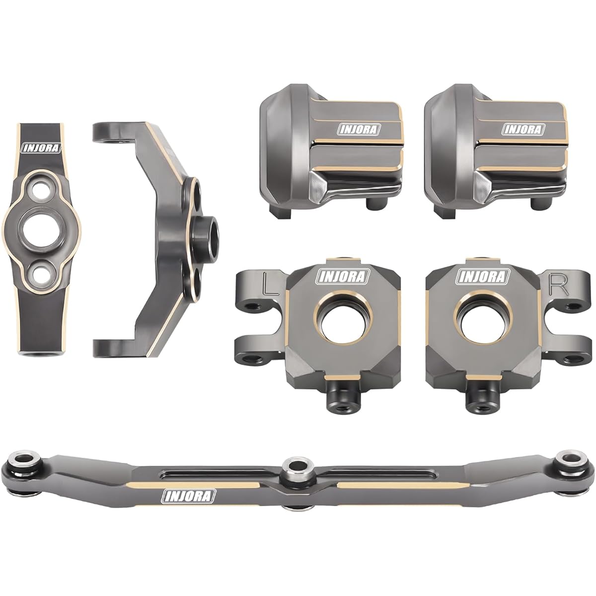 INJORA Brass Front Rear Axle Diff Cover, Caster Block C Hub, Steering Block Knuckle and Steering Link Kit for TRX4M 1/18 RC Crawler Upgrade Parts (Grey)