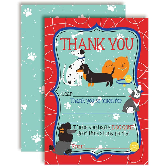AmandaCreation Dog Themed Thank You Notes for Kids - 10 4 x 5.5 Inch Blank Cards with 10 White Envelopes