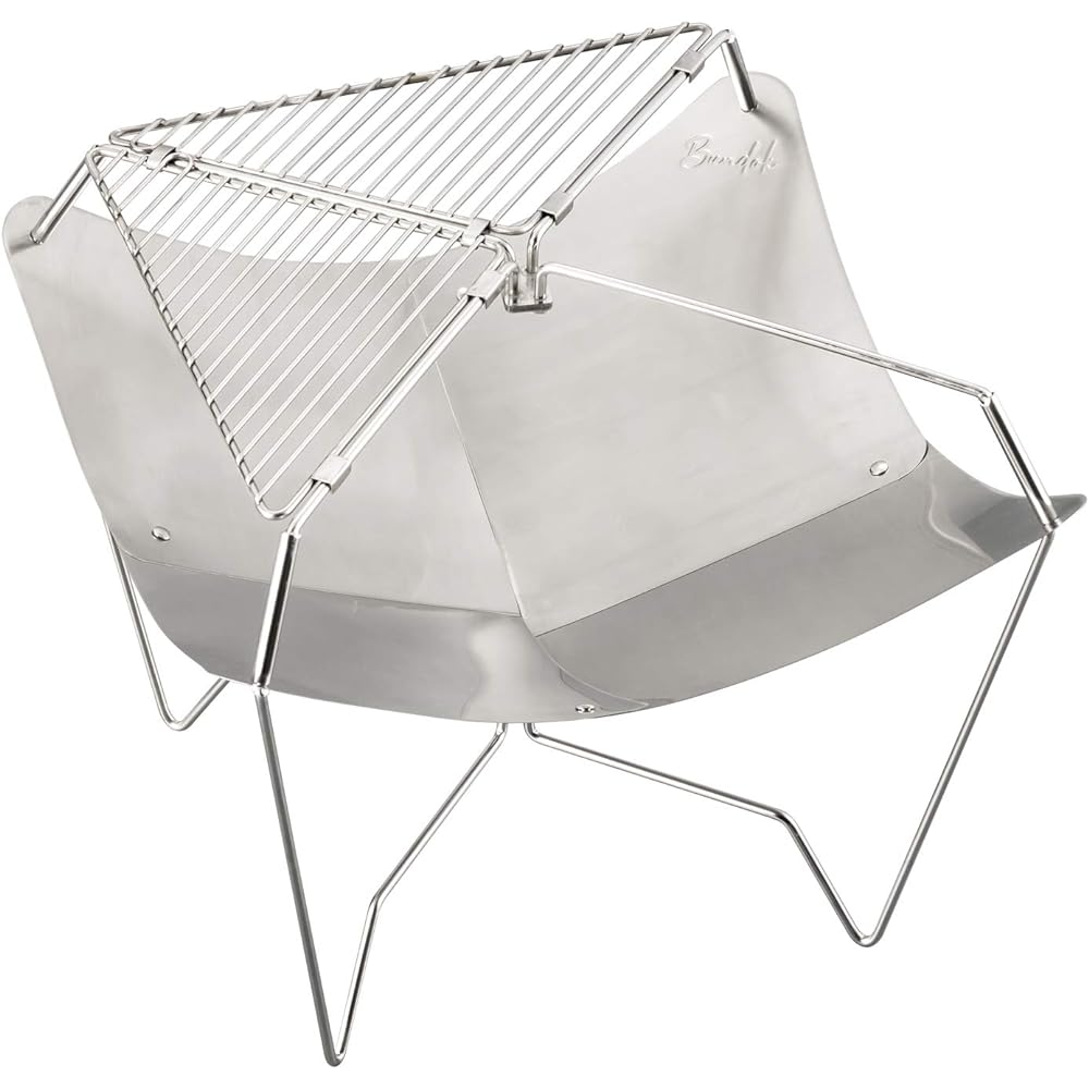 BUNDOK Bonfire Stand LOTUS BD-499 Stainless Steel Storage Case with Net Compact Silver Small & Firewood Carry Stand BD-904 Camping Bonfire Firewood Stand Stock Compact Storage [Buy as a set]