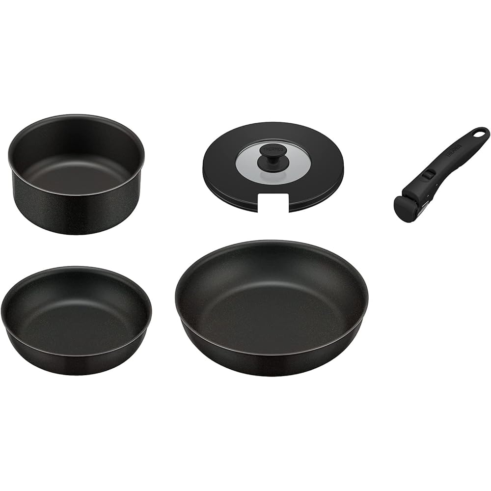 Thermos Durable Series 5-piece frying pan set with removable handle AB IH compatible Black KSA-5B BK