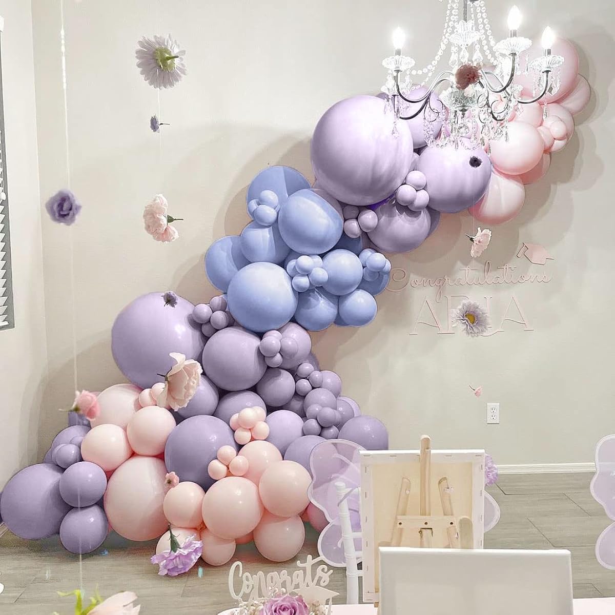 Pink Blue Balloon Garland Kit - Double Plush Pastel Purple Lavender Balloon Arch for Baby Shower Wedding Anniversary Celebration Birthday Party Decorations